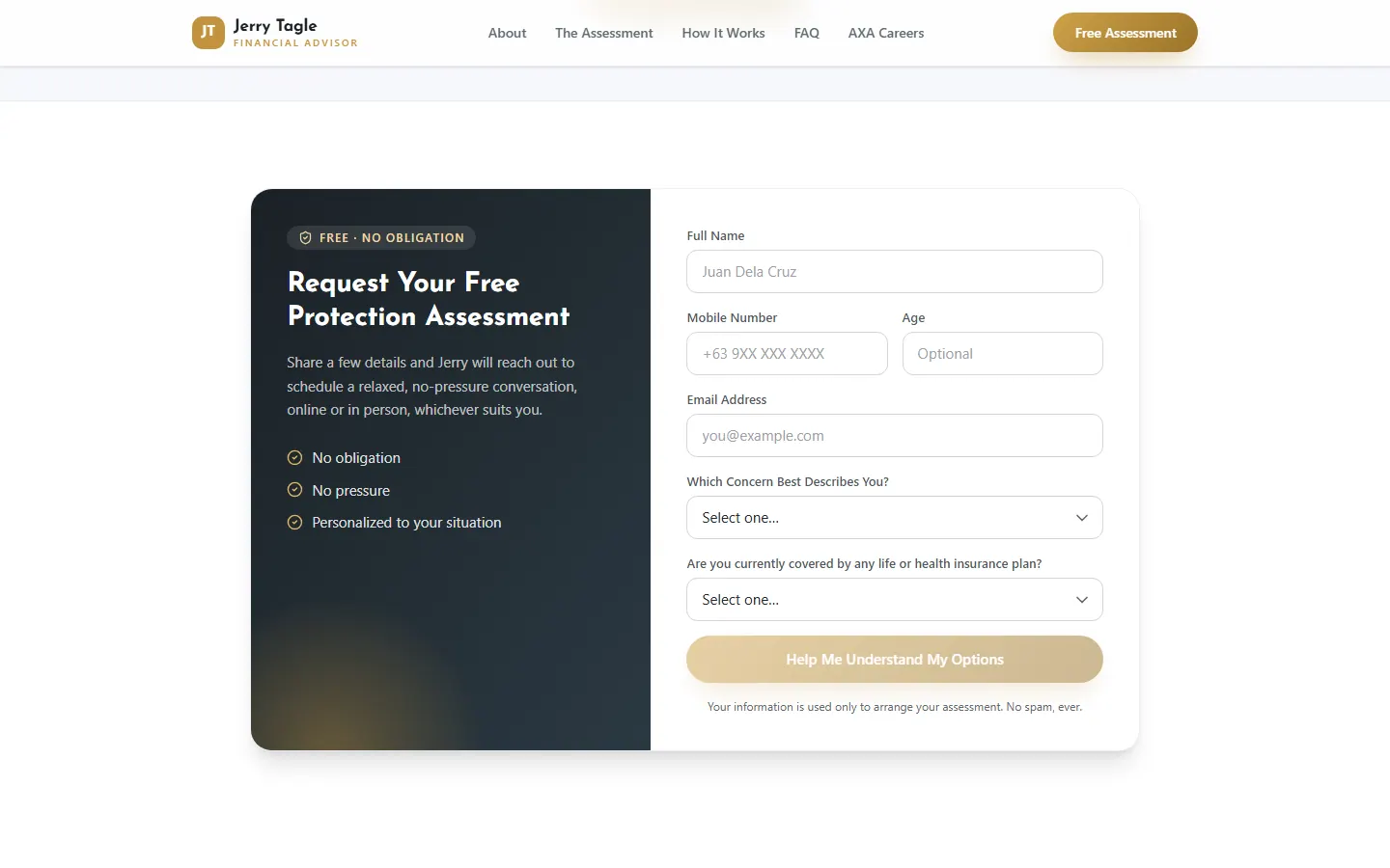 The assessment request form that captures leads.