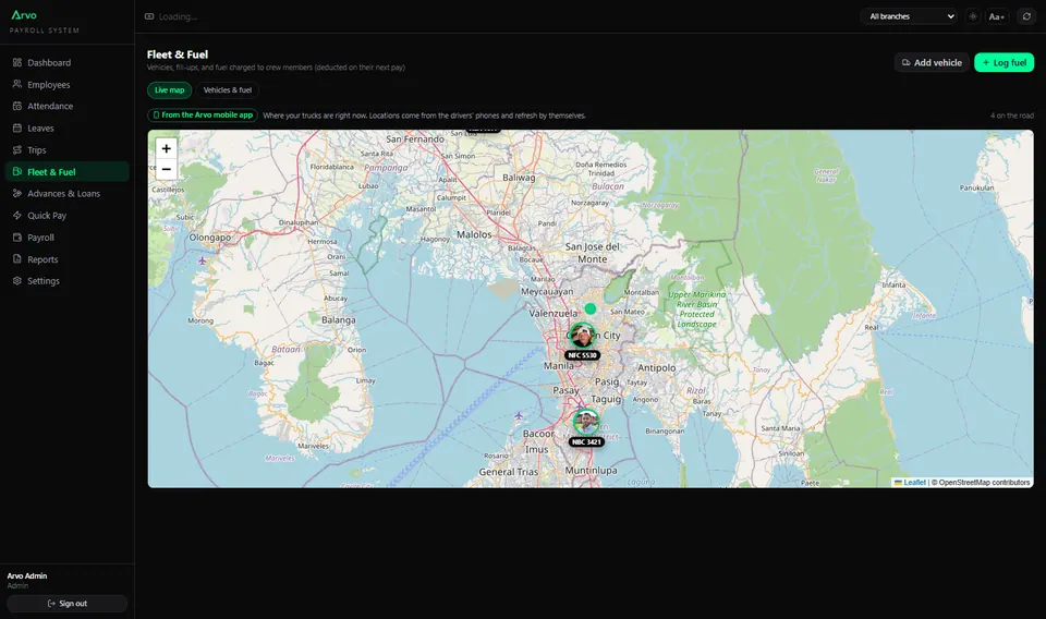 Live GPS fleet map.