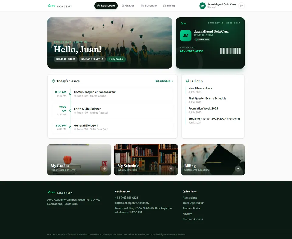 The student portal, provisioned automatically on enrollment.