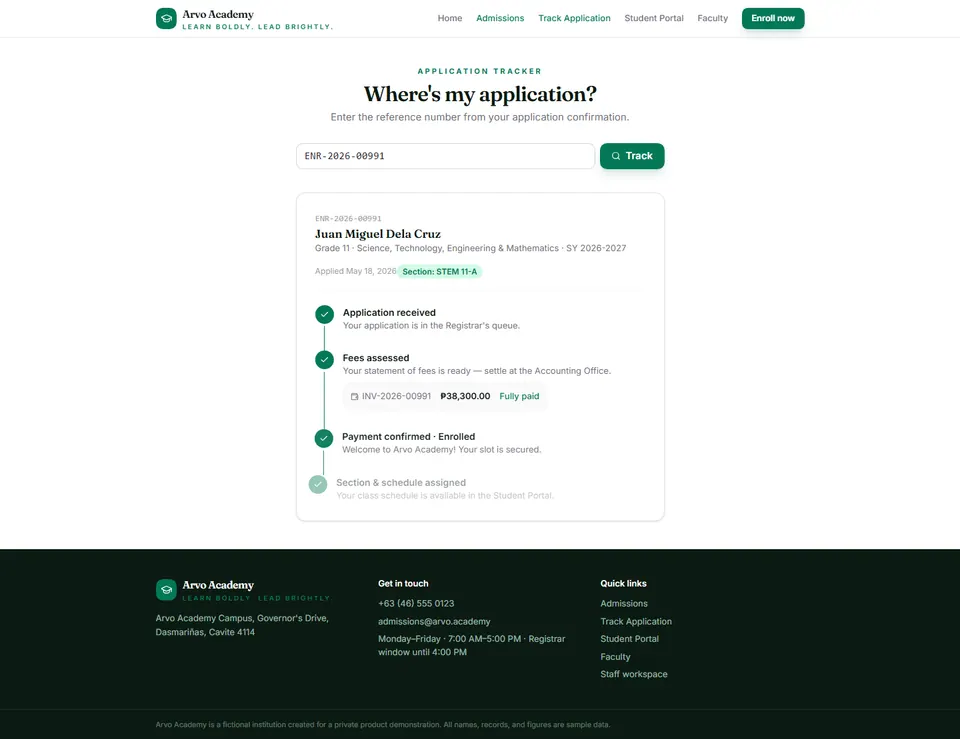 The public application status tracker.